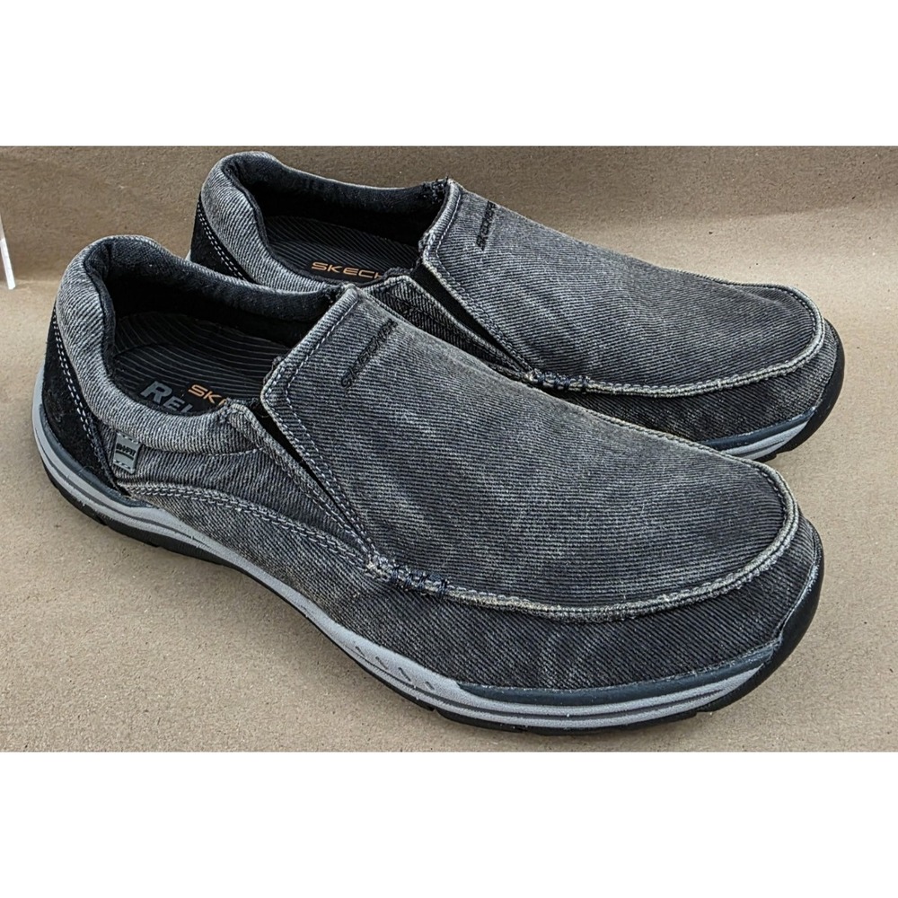 Skechers (Sz 10 ) Avillo Men Slip On Loafer Black Gray Shoe 64109 Shoes